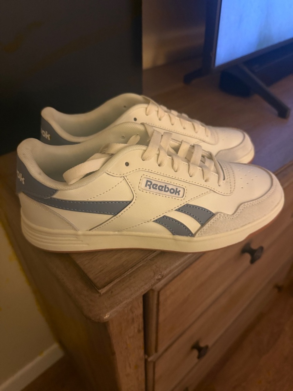 Reebok Men's White and Light Blue Low-Top Sneakers. Worn once